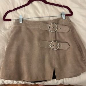 Stylish Tan Mini Skirt with Double Buckle Detail